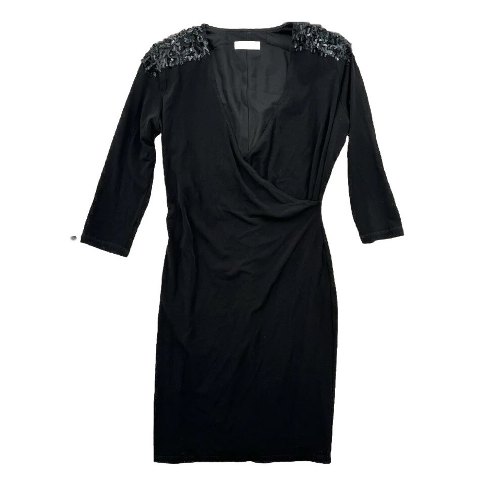 Calvin Klein Dress Womens Size 2 Black 3/4 Sleeve Knee Sequin Embellished - Picture 1 of 4